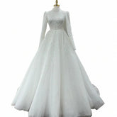 Dubai Luxury Bridal Dresses Lace Beaded A-Line Arabic Wedding Gowns For Women Bride Full Sleeves Vestido De Casamento